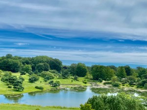 blue sky landscape over water